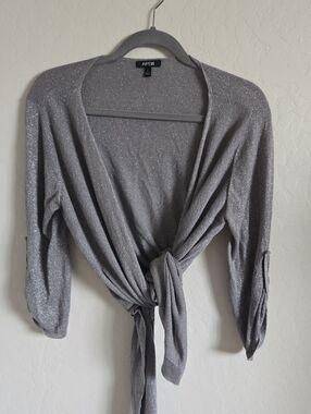 Apt. 9 Silver Tie-Front Sparkle Cardigan